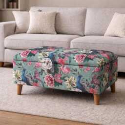Botanical Footstool With Interior Storage Handmade Floral Ottoman For A Living Room Blanket Box Footrest - thumbnail 1
