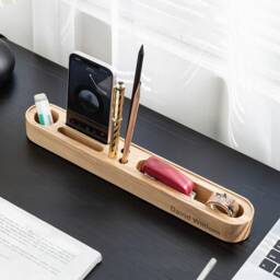Personalized Premium Wood Desktop Organizer With Phone Stand, Stylish & Versatile Desk Storage, Decor, New Office Gift - thumbnail 2