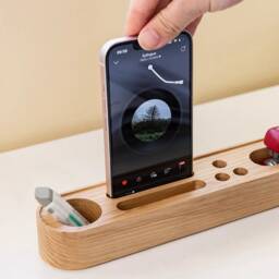 Personalized Premium Wood Desktop Organizer With Phone Stand, Stylish & Versatile Desk Storage, Decor, New Office Gift - thumbnail 3