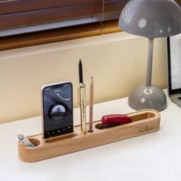 Personalized Premium Wood Desktop Organizer With Phone Stand, Stylish & Versatile Desk Storage, Decor, New Office Gift - thumbnail 1