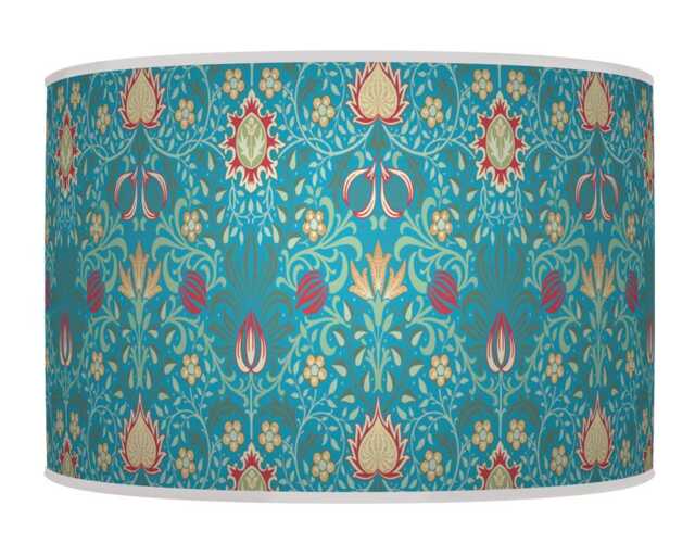 Floral Light Shade - Morris Inspired Lampshade in Bluee & Hot Pink Boho Style Drum Handmade Lamp - image 1