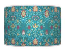 Floral Light Shade - Morris Inspired Lampshade in Bluee & Hot Pink Boho Style Drum Handmade Lamp - thumbnail 1