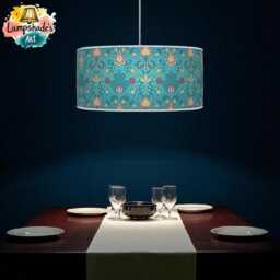 Floral Light Shade - Morris Inspired Lampshade in Bluee & Hot Pink Boho Style Drum Handmade Lamp - thumbnail 3