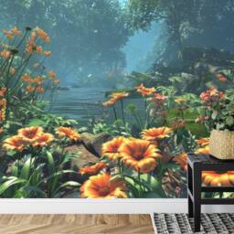 Forest Stream Wallpaper Mural, Vibrant Tranquil Art, Peel & Stick Wall Decal - thumbnail 3
