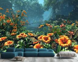 Forest Stream Wallpaper Mural, Vibrant Tranquil Art, Peel & Stick Wall Decal - thumbnail 1