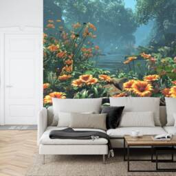 Forest Stream Wallpaper Mural, Vibrant Tranquil Art, Peel & Stick Wall Decal - thumbnail 2