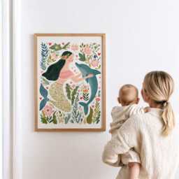Mermaid & Dolphin Nursery Print, Under The Sea Wall Art, Colourful Kids Room Decor, Whimsical Baby Illustration - thumbnail 3