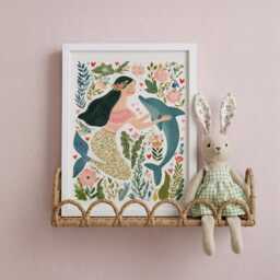Mermaid & Dolphin Nursery Print, Under The Sea Wall Art, Colourful Kids Room Decor, Whimsical Baby Illustration - thumbnail 2
