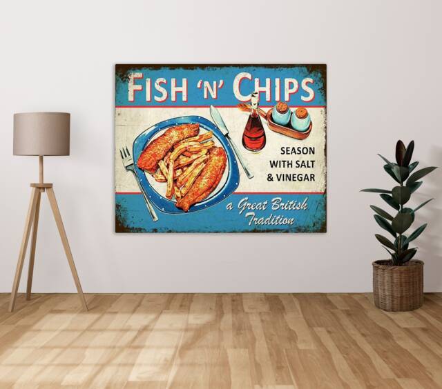 Fish N Chips A Great British Tradition - Metal Sign Plaque Wall Art Decor Signage