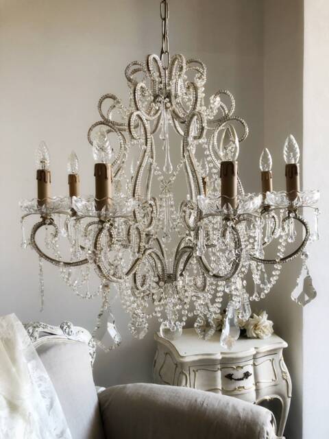 Antique Style Silver Leaf Beaded Chandelier 8 Lights Crystal Swags - image 1