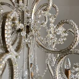 Antique Style Silver Leaf Beaded Chandelier 8 Lights Crystal Swags - thumbnail 4