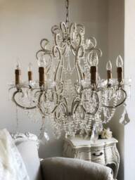 Antique Style Silver Leaf Beaded Chandelier 8 Lights Crystal Swags - thumbnail 1