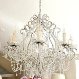 Antique Style Silver Leaf Beaded Chandelier 8 Lights Crystal Swags - thumbnail 2