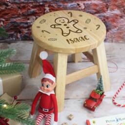 Personalised Child's Wooden Christmas Stool With Any Name, Xmas Gift For Kids, Icons, Gingerbread Man, Candy Cane & Snowflakes - thumbnail 4