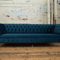 British Handmade 4 Seater Ocean Navy Blue Velvet Chesterfield Sofa - thumbnail 3