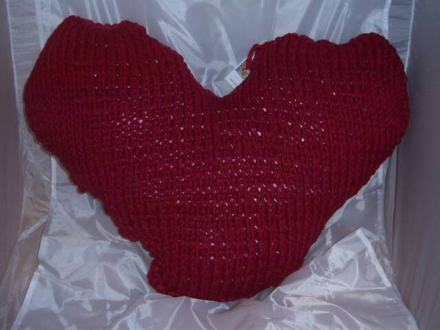 Heart Pillow Filled in Textile Yarn Knitted