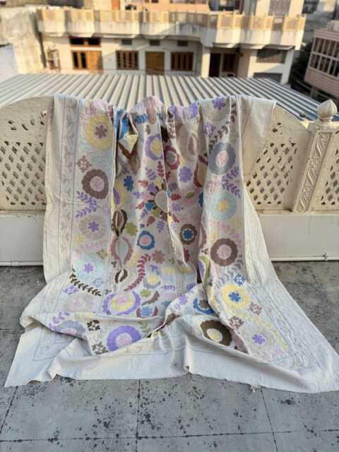 Ethnic Hand-Embroidered Cotton Suzani Quilt - Vibrant Bohemian Throw Blanket, Reversible Bedspread - image 1