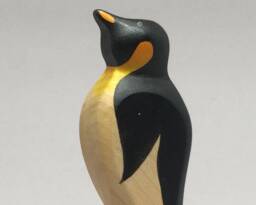 Toy Penguin Wooden White Black Orange - With Heads Up Size 9, 5 X 5, 0 2, 2 cm - Bxhxs Ca. 33, 0 Gr - thumbnail 1