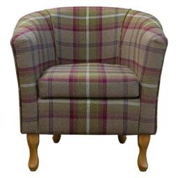 Handmade Tartan Plaid Tub Chair Balmoral Heather Brown & Green Fabric - thumbnail 2