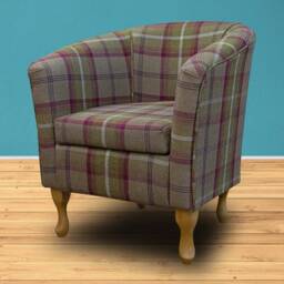 Handmade Tartan Plaid Tub Chair Balmoral Heather Brown & Green Fabric