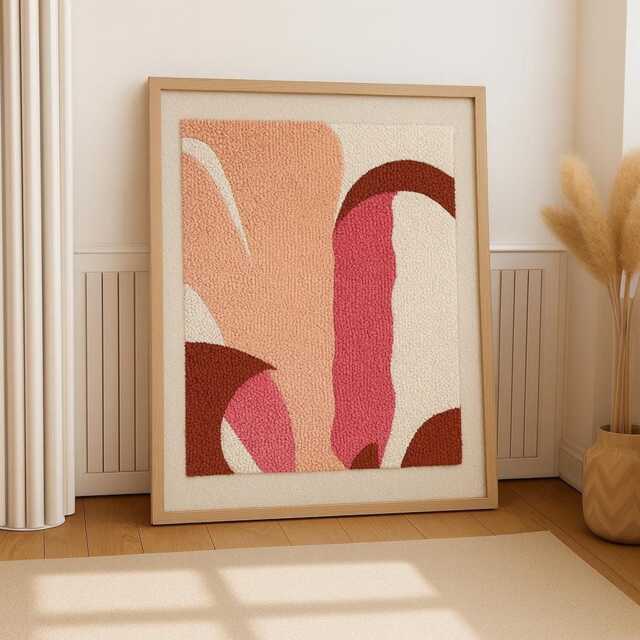 Large Xl Pink Floral Abstract Wall Hanging With Wood Frame For Livingroom/Office/Bedroom - image 1