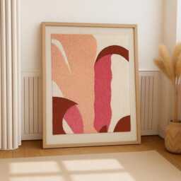 Large Xl Pink Floral Abstract Wall Hanging With Wood Frame For Livingroom/Office/Bedroom