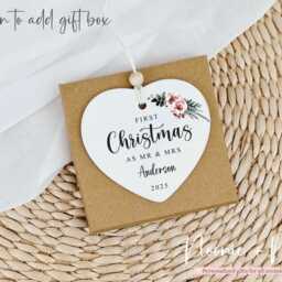 First Christmas Married - Tree Decoration Personalised Ceramic Bauble Heart Mr & Mrs Gift Wedding Style1 - thumbnail 2