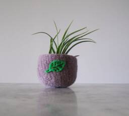 Air Plant Planter - Grey/Lavender Wool Felted Bowl With Bright Green Leaf Ring Catch All Pot Gifts For Gardeners