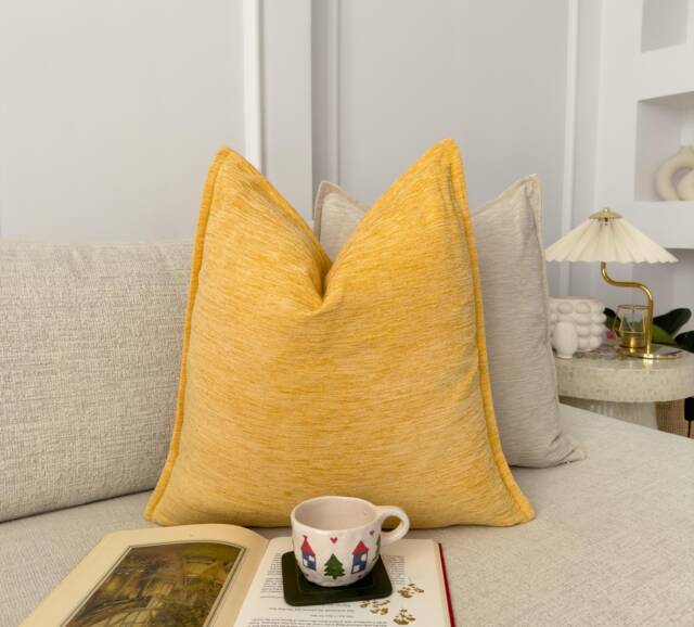 Chenille Velvet Yellow Cushion Cover Home Decor Yellow Throw Pillow Cover, - All Sizes - image 1