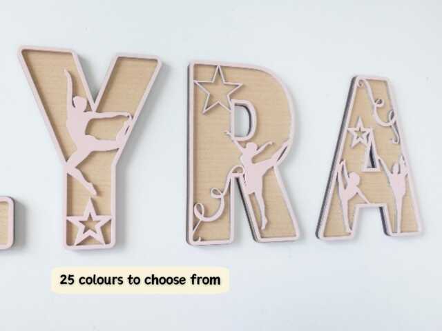 Dance Ballet Gymnastic Themed Wooden Letters - Ballerina Name Decoration Personalised Sign Children's Bedroom Playroom Wall Art - image 1