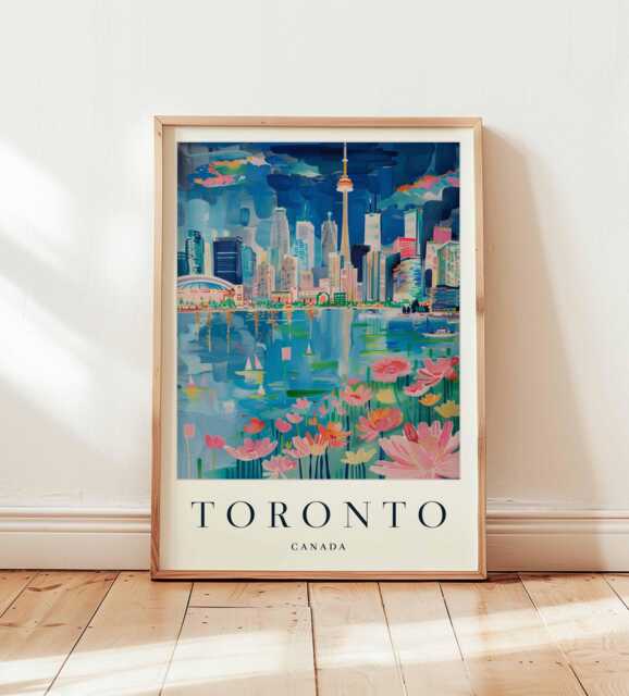 Toronto Cn Tower Print Canada Travel Poster, Urban Wall Art - image 1