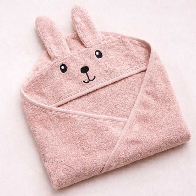 Personalised Pink Bunny Hooded Baby Towel - Embroidered Cotton Bath Gift - image 1