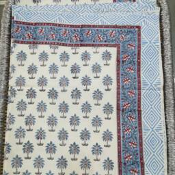 Indian Hand Block Print Cotton Bed Sheet Palm Tree Bedding - thumbnail 3