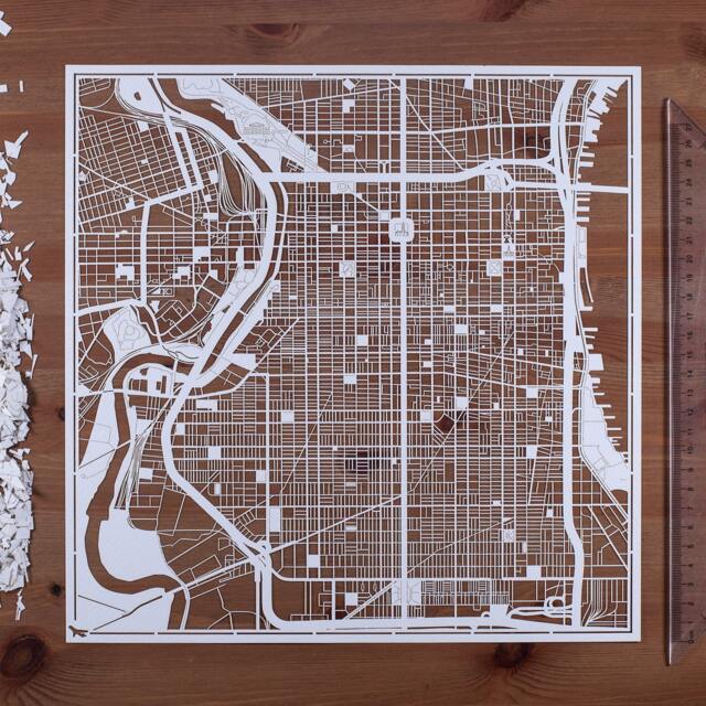 Paper Cut Map Philadelphia 12??12 In. Art Ideal Gifts - image 1