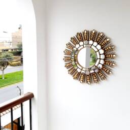 Peruvian Eye Mirror 50 cm Handmade Wall Decor - Carved Wood Round Symbolic Statement For Living Room Bathroom - thumbnail 3