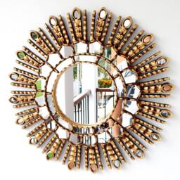 Peruvian Eye Mirror 50 cm Handmade Wall Decor - Carved Wood Round Symbolic Statement For Living Room Bathroom
