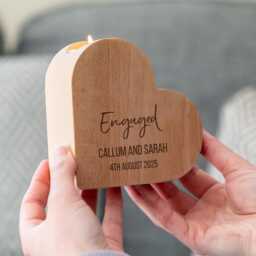 Personalised Heart Candle Holder Engaged Couple Gift, Beech Wood Tea Light - Lc1066 - thumbnail 2