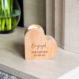 Personalised Heart Candle Holder Engaged Couple Gift, Beech Wood Tea Light - Lc1066 - thumbnail 3