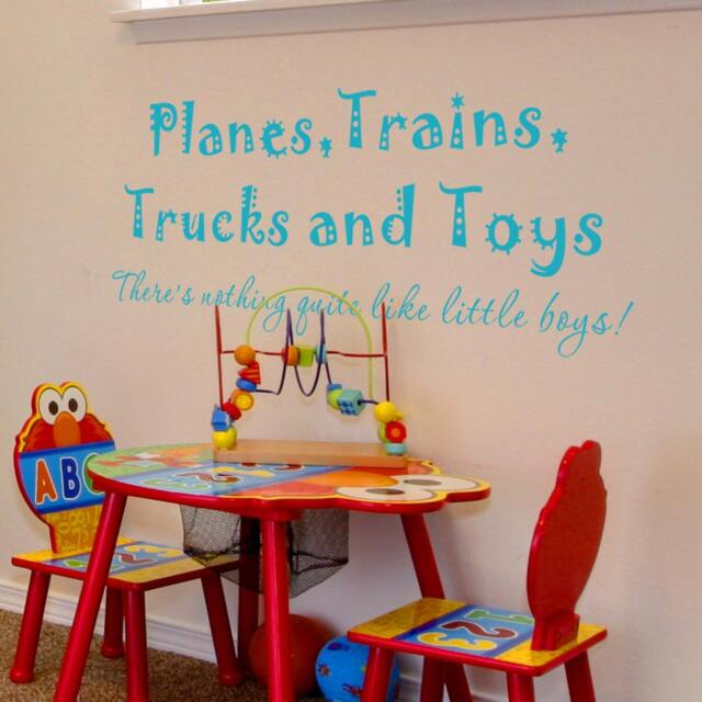 Planes Trains Trucks & Toys Wall Decal - Boy Decal- Words Quotes Baby Nursery Train Plane 068 - image 1