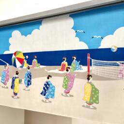 Geisha Playing in The Sea Japanese Noren Fabric Decoration, Wall Tapestry, Geisha Japanese Tenugui Handmade Curtain, Door - thumbnail 4