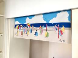 Geisha Playing in The Sea Japanese Noren Fabric Decoration, Wall Tapestry, Geisha Japanese Tenugui Handmade Curtain, Door - thumbnail 1