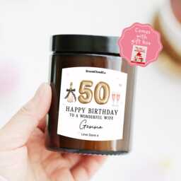50Th Birthday Gift For Wife From Husband - Personalized Candle For Her Fifty Milestone Happy - thumbnail 1