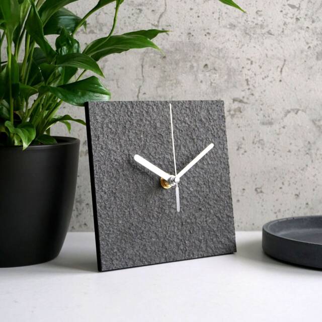 Black Square Table Clock For Minimalist Office, Modern Mantel Clock, Sustainable Home Decoration Eco House, Loft Apartment Art - image 1