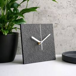 Black Square Table Clock For Minimalist Office, Modern Mantel Clock, Sustainable Home Decoration Eco House, Loft Apartment Art