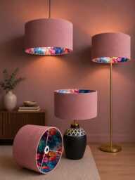 New Made By Order Luxury Double Sided Rose Pink Velvet & Floral Flower Plant Pattern Drum Shape Lamp Shade Pendant Light - thumbnail 1
