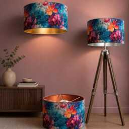 New Made By Order Luxury Double Sided Rose Pink Velvet & Floral Flower Plant Pattern Drum Shape Lamp Shade Pendant Light - thumbnail 4