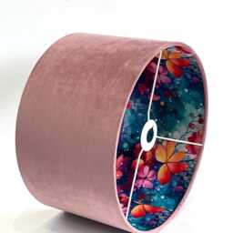 New Made By Order Luxury Double Sided Rose Pink Velvet & Floral Flower Plant Pattern Drum Shape Lamp Shade Pendant Light - thumbnail 3