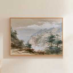 Misty Mountain Poster, Cliff Landscape Print, Nature Wall Art, Paper - thumbnail 1
