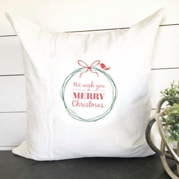 Merry Christmas Little Red Bird Pillow Cover 18 X ///Accent Throw Gift Holiday