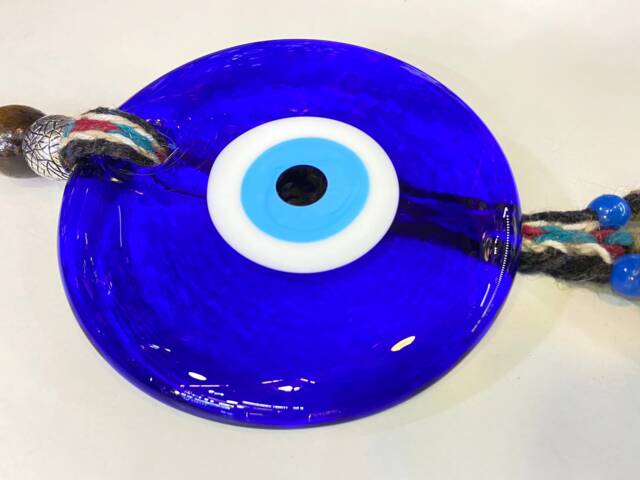 Blue Glass Evil Eye Wall Hanging, Large Bead, Macrame Decor, Turkish Eye, Good Luck Charm, Home Decor - image 1